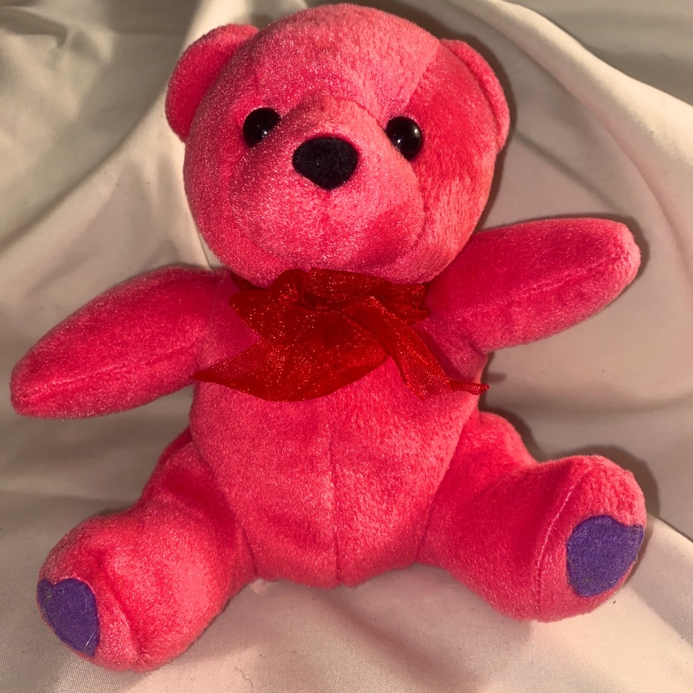 Vintage  Plushie Pink Beanie Bear Purple 💜 Paws